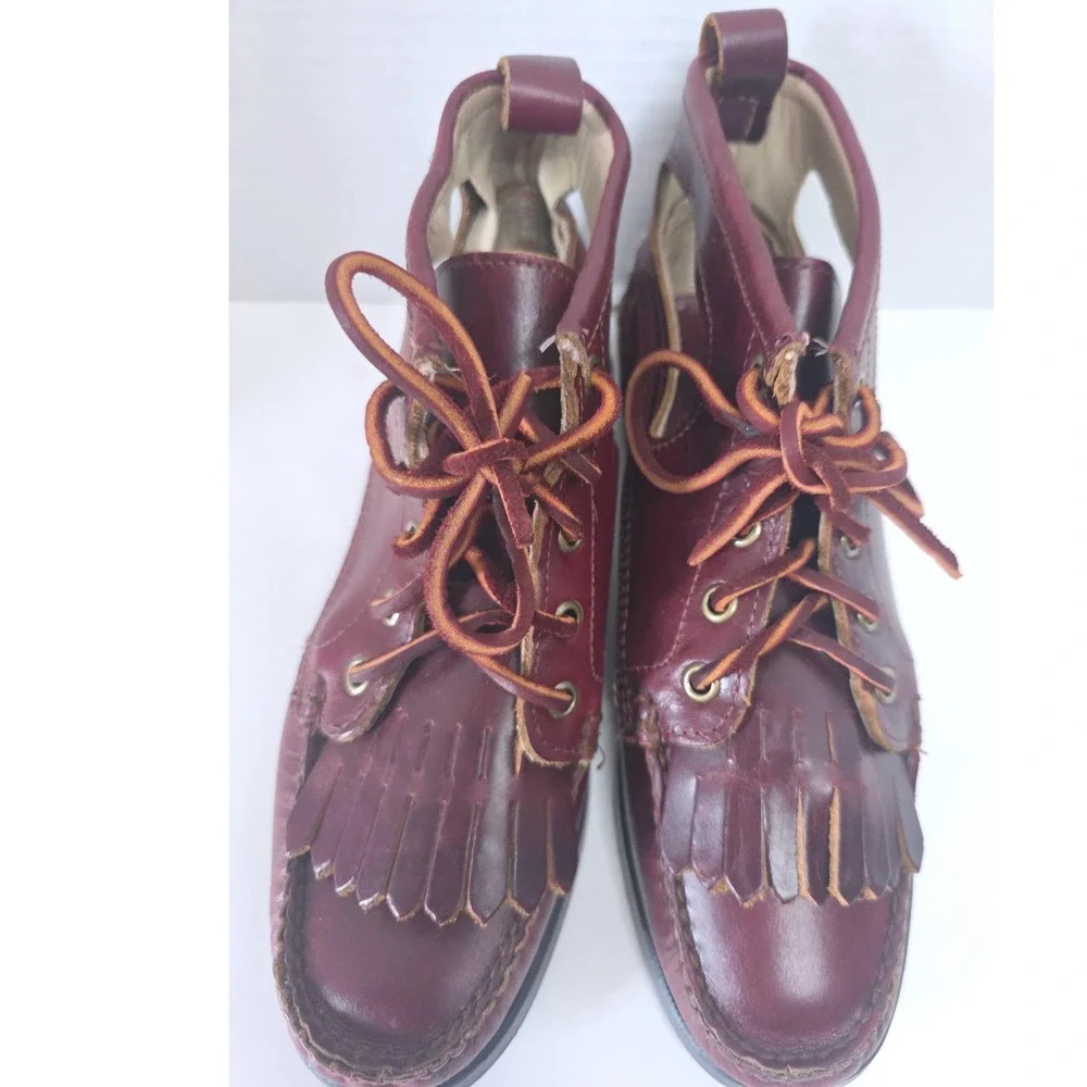 Sebago/Ronnie Fieg Angelique Burgundy Leather Ankle‎ Boots Kiltie Cutout NWOT 7M